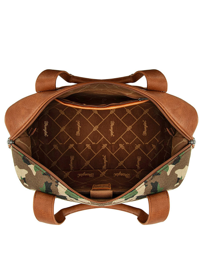 Wrangler WG286-5110GN Womens Camo Print Collection Duffle Bag Green front view. If you need any assistance with this item or the purchase of this item please call us at five six one seven four eight eight eight zero one Monday through Saturday 10:00a.m EST to 8:00 p.m EST