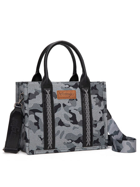Wrangler WG286-8120SBK Womens Camo Tote/Crossbody Bag Black front view. If you need any assistance with this item or the purchase of this item please call us at five six one seven four eight eight eight zero one Monday through Saturday 10:00a.m EST to 8:00 p.m EST