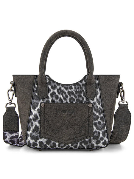 Wrangler WG296-8015BK Womens Leopard Print Small Tote/Crossbody Bag Black back view. If you need any assistance with this item or the purchase of this item please call us at five six one seven four eight eight eight zero one Monday through Saturday 10:00a.m EST to 8:00 p.m EST