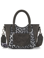 Wrangler WG296-8015BK Womens Leopard Print Small Tote/Crossbody Bag Black back view. If you need any assistance with this item or the purchase of this item please call us at five six one seven four eight eight eight zero one Monday through Saturday 10:00a.m EST to 8:00 p.m EST
