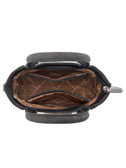 Wrangler WG296-8015BK Womens Leopard Print Small Tote/Crossbody Bag Black inside view. If you need any assistance with this item or the purchase of this item please call us at five six one seven four eight eight eight zero one Monday through Saturday 10:00a.m EST to 8:00 p.m EST