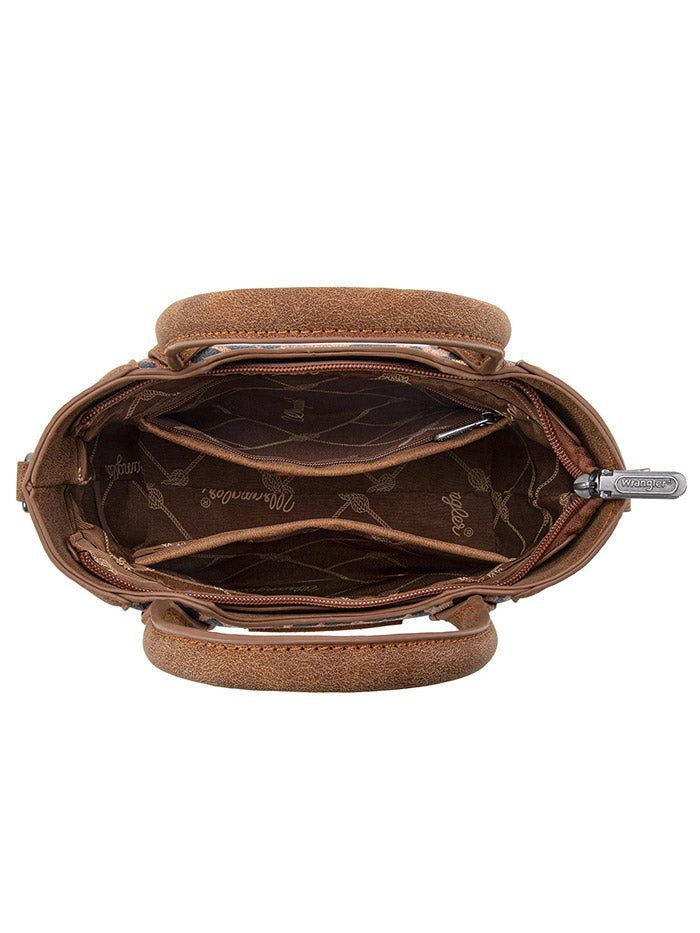 Wrangler WG296-8015BR Womens Leopard Print Small Tote/Crossbody Bag Brown front view. If you need any assistance with this item or the purchase of this item please call us at five six one seven four eight eight eight zero one Monday through Saturday 10:00a.m EST to 8:00 p.m EST