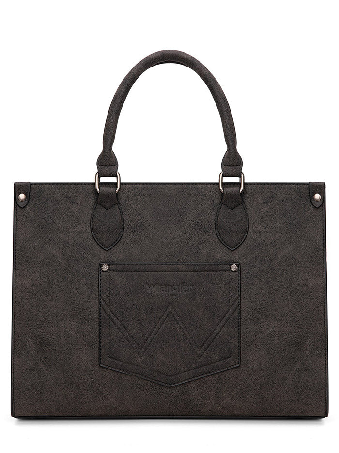 Wrangler WG296-8625BK Womens Leopard Print Wide Tote/Crossbody Bag Black front view. If you need any assistance with this item or the purchase of this item please call us at five six one seven four eight eight eight zero one Monday through Saturday 10:00a.m EST to 8:00 p.m EST