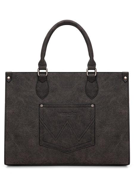 Wrangler WG296-8625BK Womens Leopard Print Wide Tote/Crossbody Bag Black back view. If you need any assistance with this item or the purchase of this item please call us at five six one seven four eight eight eight zero one Monday through Saturday 10:00a.m EST to 8:00 p.m EST