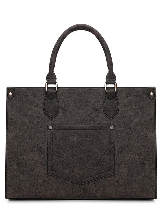 Wrangler WG296-8625BK Womens Leopard Print Wide Tote/Crossbody Bag Black back view. If you need any assistance with this item or the purchase of this item please call us at five six one seven four eight eight eight zero one Monday through Saturday 10:00a.m EST to 8:00 p.m EST