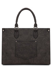 Wrangler WG296-8625BK Womens Leopard Print Wide Tote/Crossbody Bag Black back view. If you need any assistance with this item or the purchase of this item please call us at five six one seven four eight eight eight zero one Monday through Saturday 10:00a.m EST to 8:00 p.m EST