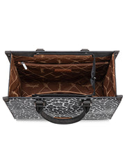 Wrangler WG296-8625BK Womens Leopard Print Wide Tote/Crossbody Bag Black inside view. If you need any assistance with this item or the purchase of this item please call us at five six one seven four eight eight eight zero one Monday through Saturday 10:00a.m EST to 8:00 p.m EST