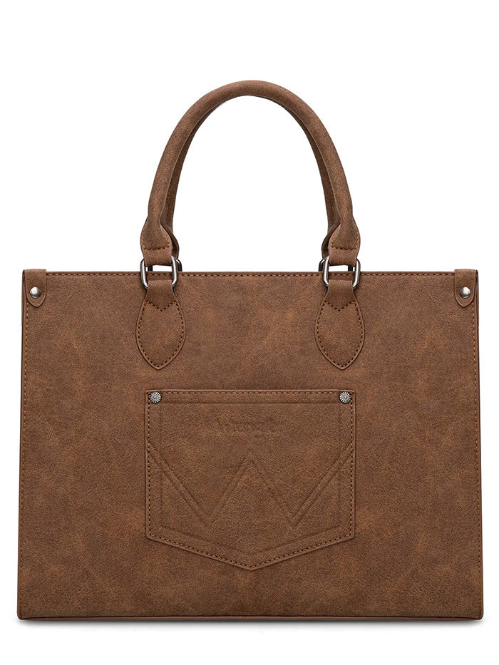 Wrangler WG296-8625BR Womens Leopard Print Wide Tote/Crossbody Bag Brown front view. If you need any assistance with this item or the purchase of this item please call us at five six one seven four eight eight eight zero one Monday through Saturday 10:00a.m EST to 8:00 p.m EST