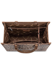Wrangler WG296-8625BR Womens Leopard Print Wide Tote/Crossbody Bag Brown inside view. If you need any assistance with this item or the purchase of this item please call us at five six one seven four eight eight eight zero one Monday through Saturday 10:00a.m EST to 8:00 p.m EST