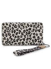 Wrangler WG366-W006BG Womens Leopard Print Wallet/Wristlet Bag Beige back view. If you need any assistance with this item or the purchase of this item please call us at five six one seven four eight eight eight zero one Monday through Saturday 10:00a.m EST to 8:00 p.m EST