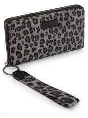 Wrangler WG366-W006BK Womens Leopard Print Wallet/Wristlet Bag Black front view. If you need any assistance with this item or the purchase of this item please call us at five six one seven four eight eight eight zero one Monday through Saturday 10:00a.m EST to 8:00 p.m EST