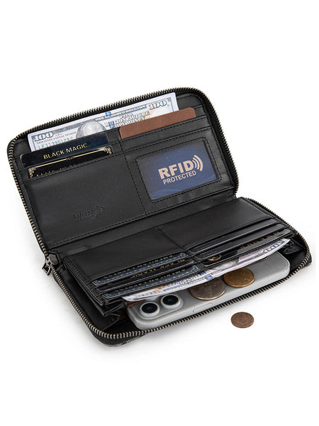 Wrangler WG366-W006BK Womens Leopard Print Wallet/Wristlet Bag Black inside view. If you need any assistance with this item or the purchase of this item please call us at five six one seven four eight eight eight zero one Monday through Saturday 10:00a.m EST to 8:00 p.m EST