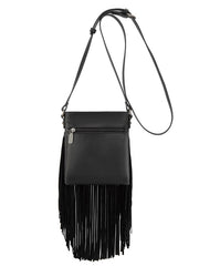 Wrangler WG367-8360BK Womens Leather Fringe Jean Denim Pocket Crossbody Bag Black back view. If you need any assistance with this item or the purchase of this item please call us at five six one seven four eight eight eight zero one Monday through Saturday 10:00a.m EST to 8:00 p.m EST
