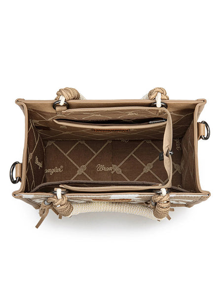 Wrangler WG386-8120SKH Womens Cow Print Tote/Crossbody Bag Khaki inside view. If you need any assistance with this item or the purchase of this item please call us at five six one seven four eight eight eight zero one Monday through Saturday 10:00a.m EST to 8:00 p.m EST
