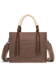 Wrangler WG386-8120SLCF Womens Cow Print Tote/Crossbody Bag Light Coffee back view. If you need any assistance with this item or the purchase of this item please call us at five six one seven four eight eight eight zero one Monday through Saturday 10:00a.m EST to 8:00 p.m EST