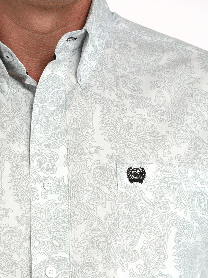 Cinch MTW1105984 Mens Long Sleeve Paisley Print Shirt White front view. If you need any assistance with this item or the purchase of this item please call us at five six one seven four eight eight eight zero one Monday through Saturday 10:00a.m EST to 8:00 p.m EST