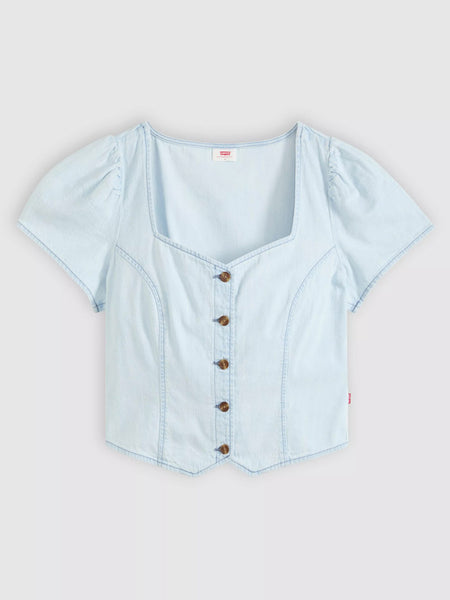 Levi's 007WW0001 Womens Miette Short Sleeve Top Light Blue alternate front view. If you need any assistance with this item or the purchase of this item please call us at five six one seven four eight eight eight zero one Monday through Saturday 10:00a.m EST to 8:00 p.m EST