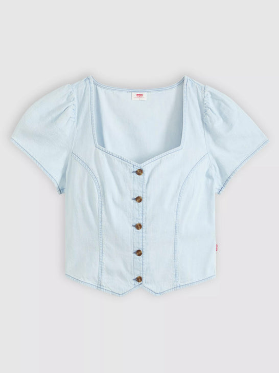 Levi's 007WW0001 Womens Miette Short Sleeve Top Light Blue alternate front view. If you need any assistance with this item or the purchase of this item please call us at five six one seven four eight eight eight zero one Monday through Saturday 10:00a.m EST to 8:00 p.m EST
