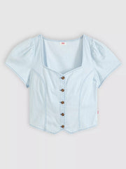 Levi's 007WW0001 Womens Miette Short Sleeve Top Light Blue alternate front view. If you need any assistance with this item or the purchase of this item please call us at five six one seven four eight eight eight zero one Monday through Saturday 10:00a.m EST to 8:00 p.m EST