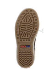 The outsole of a shoe, showing a tan and brown tread pattern with the brand name XTRAFUP printed in red and blue near the heel. If you need any assistance with this item or the purchase of this item please call us at five six one seven four eight eight eight zero one Monday through Saturday 10:00a.m EST to 8:00 p.m EST