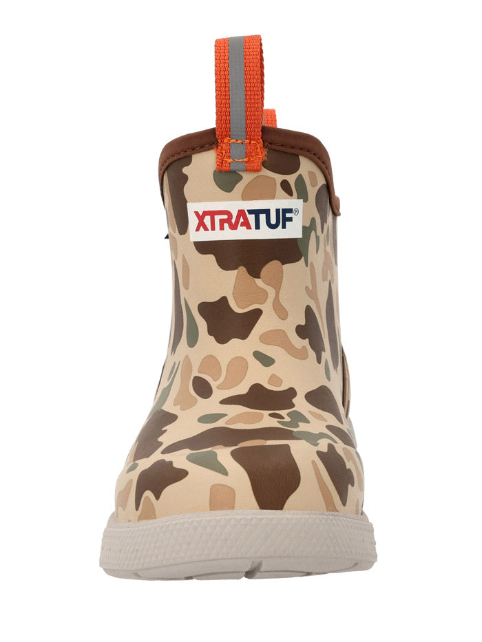 Xtratuf XKADSDCM Youth Sport Ankle Deck Boot Duck Camo front and side view. If you need any assistance with this item or the purchase of this item please call us at five six one seven four eight eight eight zero one Monday through Saturday 10:00a.m EST to 8:00 p.m EST
