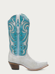 Corral Z5390 Ladies Embroidery And Studs Snip Toe Cowboy Boot White Turquoise Laser side view. If you need any assistance with this item or the purchase of this item please call us at five six one seven four eight eight eight zero one Monday through Saturday 10:00a.m EST to 8:00 p.m EST