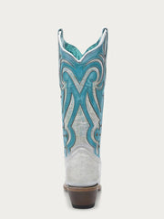 Corral Z5390 Ladies Embroidery And Studs Snip Toe Cowboy Boot White Turquoise Laser back view. If you need any assistance with this item or the purchase of this item please call us at five six one seven four eight eight eight zero one Monday through Saturday 10:00a.m EST to 8:00 p.m EST