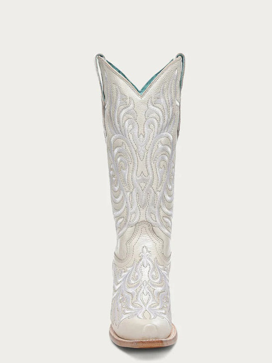 Corral Z5492 Ladies Embroidery Snip Toe Cowboy Boot White front view. If you need any assistance with this item or the purchase of this item please call us at five six one seven four eight eight eight zero one Monday through Saturday 10:00a.m EST to 8:00 p.m EST