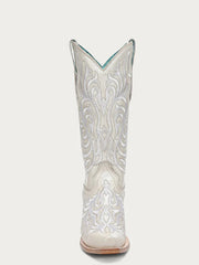 Corral Z5492 Ladies Embroidery Snip Toe Cowboy Boot White front view. If you need any assistance with this item or the purchase of this item please call us at five six one seven four eight eight eight zero one Monday through Saturday 10:00a.m EST to 8:00 p.m EST