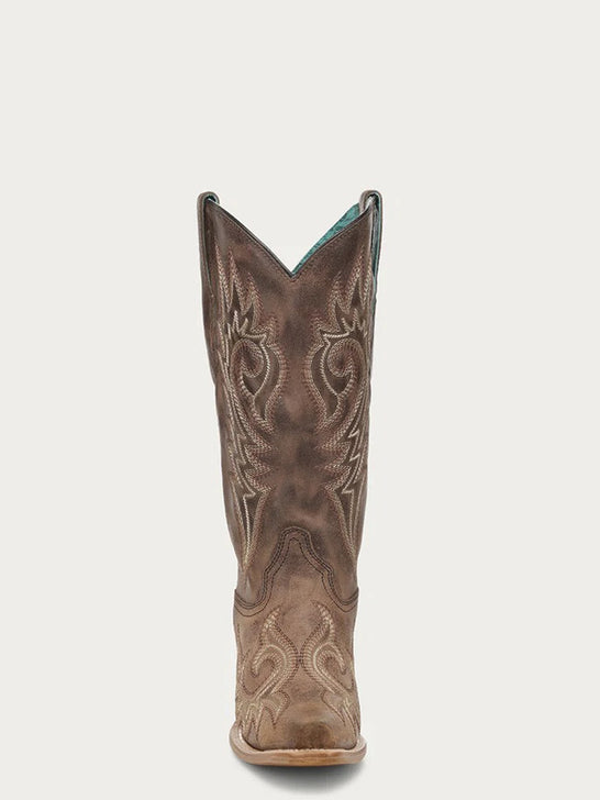 Corral Z5557 Ladies Flames Embroidery Cowboy Boot Brown front view. If you need any assistance with this item or the purchase of this item please call us at five six one seven four eight eight eight zero one Monday through Saturday 10:00a.m EST to 8:00 p.m EST