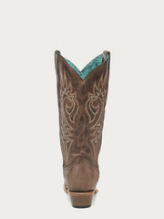 Corral Z5557 Ladies Flames Embroidery Cowboy Boot Brown back view. If you need any assistance with this item or the purchase of this item please call us at five six one seven four eight eight eight zero one Monday through Saturday 10:00a.m EST to 8:00 p.m EST