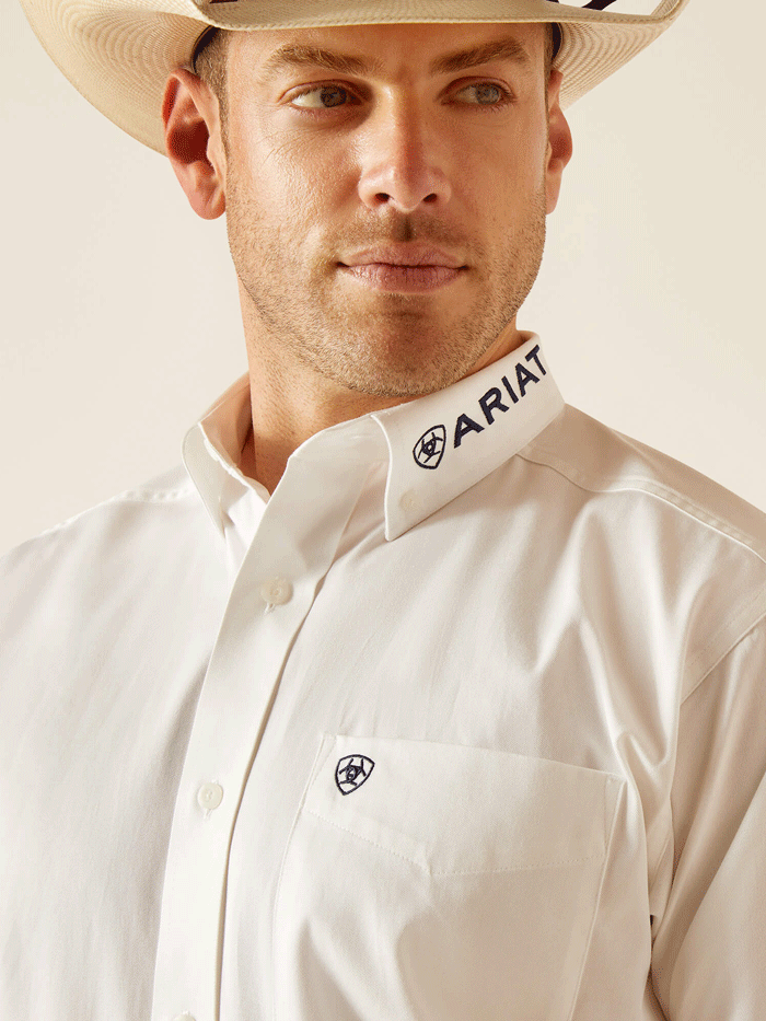Ariat 10051337 Mens Team Logo Twill Classic Fit Shirt White front view. If you need any assistance with this item or the purchase of this item please call us at five six one seven four eight eight eight zero one Monday through Saturday 10:00a.m EST to 8:00 p.m EST