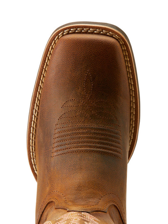 Ariat 10051039 Womens Olena Square Toe Western Boots Sassy Brown toe view. If you need any assistance with this item or the purchase of this item please call us at five six one seven four eight eight eight zero one Monday through Saturday 10:00a.m EST to 8:00 p.m EST