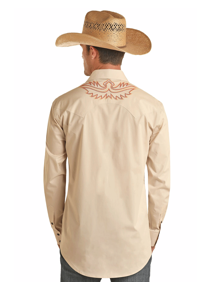Rock & Roll Denim BMN2S03360 Mens Long Sleeve Embroidery Snap Shirt Beige front view. If you need any assistance with this item or the purchase of this item please call us at five six one seven four eight eight eight zero one Monday through Saturday 10:00a.m EST to 8:00 p.m EST