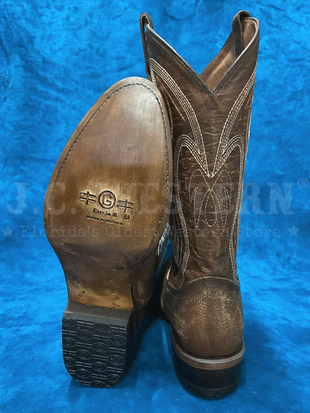 Circle G L5979 Mens Embroidery Round Toe Boot Oil Brown sole and back view pair. If you need any assistance with this item or the purchase of this item please call us at five six one seven four eight eight eight zero one Monday through Saturday 10:00a.m EST to 8:00 p.m EST