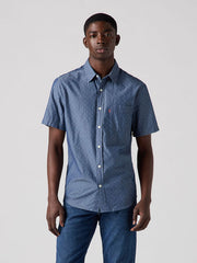 Levis 866270269 Mens Short Sleeve Classic Standard Fit Shirt Normand Indigo Dobby front view. If you need any assistance with this item or the purchase of this item please call us at five six one seven four eight eight eight zero one Monday through Saturday 10:00a.m EST to 8:00 p.m EST