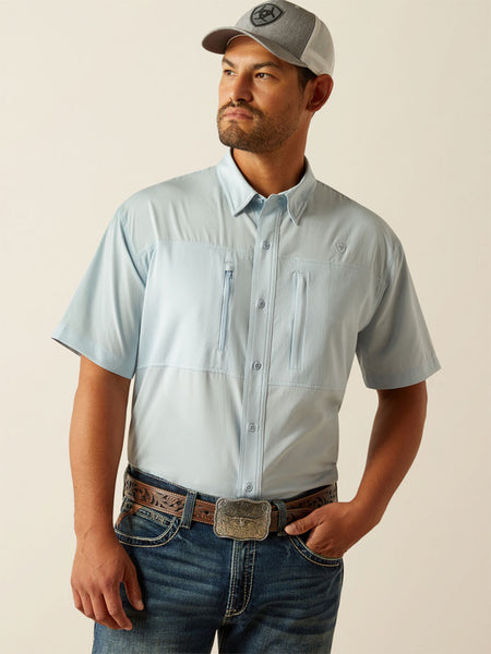 Ariat 10058814 Mens VentTEK Classic Fit Shirt Papyrus Light Blue front view. If you need any assistance with this item or the purchase of this item please call us at five six one seven four eight eight eight zero one Monday through Saturday 10:00a.m EST to 8:00 p.m EST