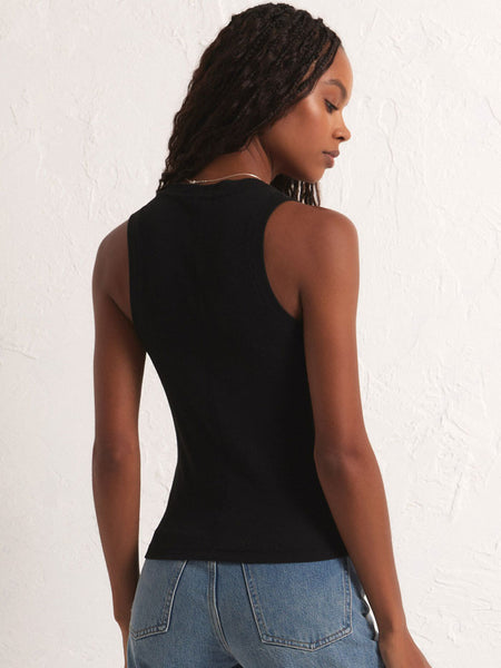 Z Supply ZT231241-BLK Womens Sirena Rib Tank Black back view. If you need any assistance with this item or the purchase of this item please call us at five six one seven four eight eight eight zero one Monday through Saturday 10:00a.m EST to 8:00 p.m EST