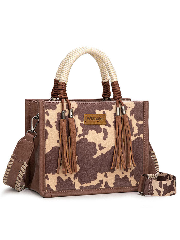 Wrangler WG386-8120SLCF Womens Cow Print Tote/Crossbody Bag Light Coffee front view. If you need any assistance with this item or the purchase of this item please call us at five six one seven four eight eight eight zero one Monday through Saturday 10:00a.m EST to 8:00 p.m EST