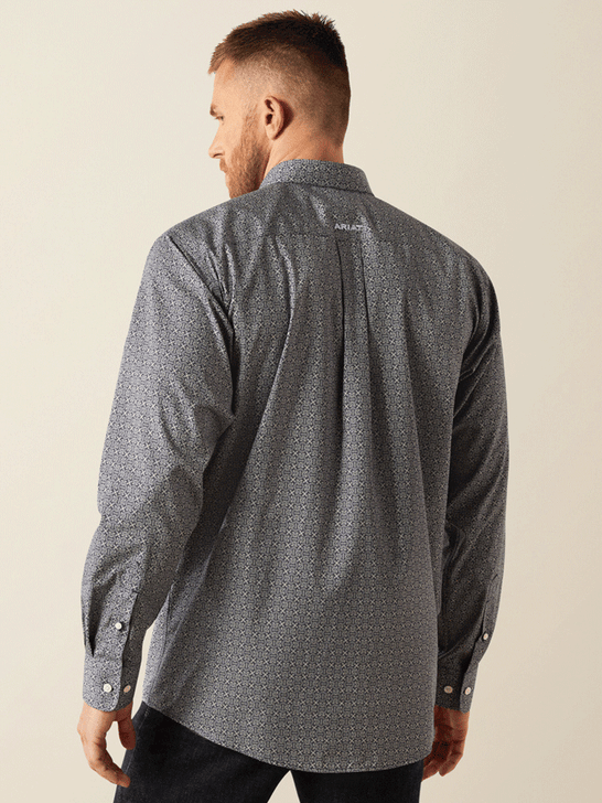 Ariat 10058950 Mens Wrinkle Free Douglas Classic Fit Shirt Dark Blue back view. If you need any assistance with this item or the purchase of this item please call us at five six one seven four eight eight eight zero one Monday through Saturday 10:00a.m EST to 8:00 p.m EST