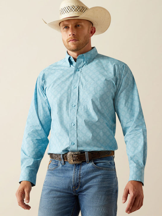 Ariat 10054645 Mens Garmon Classic Fit Shirt Turquoise front view. If you need any assistance with this item or the purchase of this item please call us at five six one seven four eight eight eight zero one Monday through Saturday 10:00a.m EST to 8:00 p.m EST