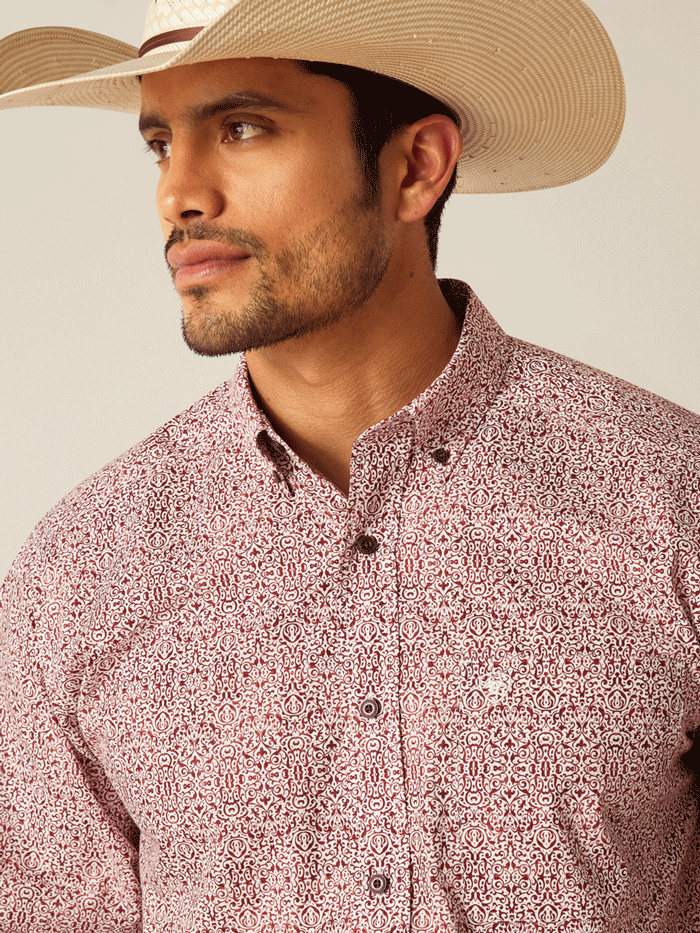 Ariat 10048368 Mens Turner Classic Fit Shirt Syrah Burgundy front view. If you need any assistance with this item or the purchase of this item please call us at five six one seven four eight eight eight zero one Monday through Saturday 10:00a.m EST to 8:00 p.m EST