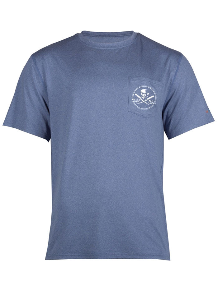 Salt Life SLM6368 Mens Skull And Fillet Short Sleeve Performance Pocket Tee Harbor Blue Heather back view. If you need any assistance with this item or the purchase of this item please call us at five six one seven four eight eight eight zero one Monday through Saturday 10:00a.m EST to 8:00 p.m EST