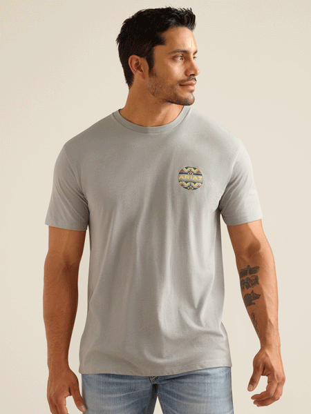 Ariat 10051446 Mens Western Geo T-Shirt Stone Heather front view. If you need any assistance with this item or the purchase of this item please call us at five six one seven four eight eight eight zero one Monday through Saturday 10:00a.m EST to 8:00 p.m EST