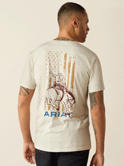 Ariat 10052507 Mens Rodeo Proud T-Shirt Oatmeal Heather back view. If you need any assistance with this item or the purchase of this item please call us at five six one seven four eight eight eight zero one Monday through Saturday 10:00a.m EST to 8:00 p.m EST