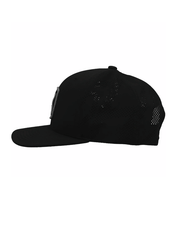 Hooey 2127T-BK ZENITH Mid Profile Snapback Trucker Hat Black side view. If you need any assistance with this item or the purchase of this item please call us at five six one seven four eight eight eight zero one Monday through Saturday 10:00a.m EST to 8:00 p.m EST