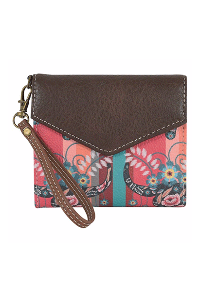 Catchfly 22035626WMUL Womens Steer Head Print Mini Wallet Turquoise And Coral front view. If you need any assistance with this item or the purchase of this item please call us at five six one seven four eight eight eight zero one Monday through Saturday 10:00a.m EST to 8:00 p.m EST