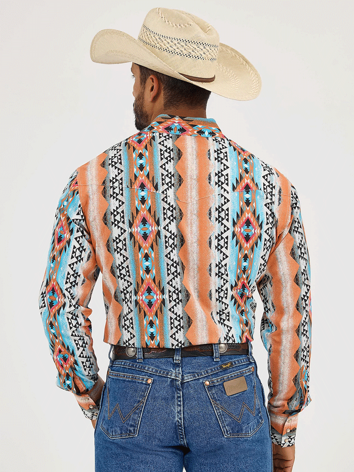 Wrangler 112365887 Mens Checotah Long Sleeve Western Snap Shirt Orange Bowl front view. If you need any assistance with this item or the purchase of this item please call us at five six one seven four eight eight eight zero one Monday through Saturday 10:00a.m EST to 8:00 p.m EST

