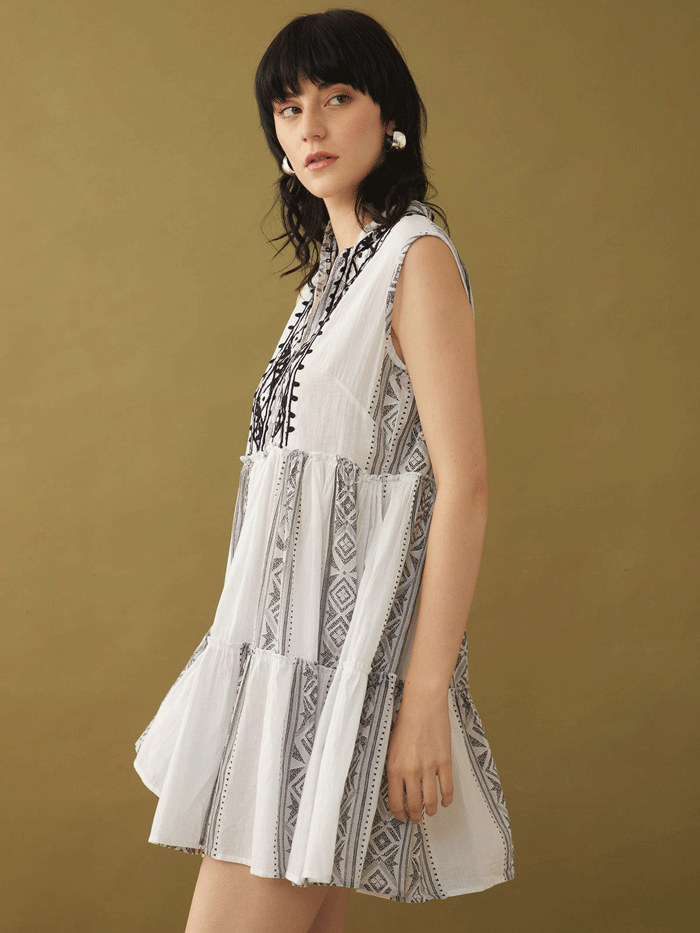 Bohera B24S-8530 Womens Cecilia Blossoms Embroidered Dress White front. If you need any assistance with this item or the purchase of this item please call us at five six one seven four eight eight eight zero one Monday through Saturday 10:00a.m EST to 8:00 p.m EST