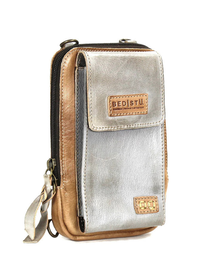 Bed Stu A450319-OTICRS-X Womens Alelike Essentials Crossbody Bag Oats Icicle Rustic front view on model.If you need any assistance with this item or the purchase of this item please call us at five six one seven four eight eight eight zero one Monday through Saturday 10:00a.m EST to 8:00 p.m EST